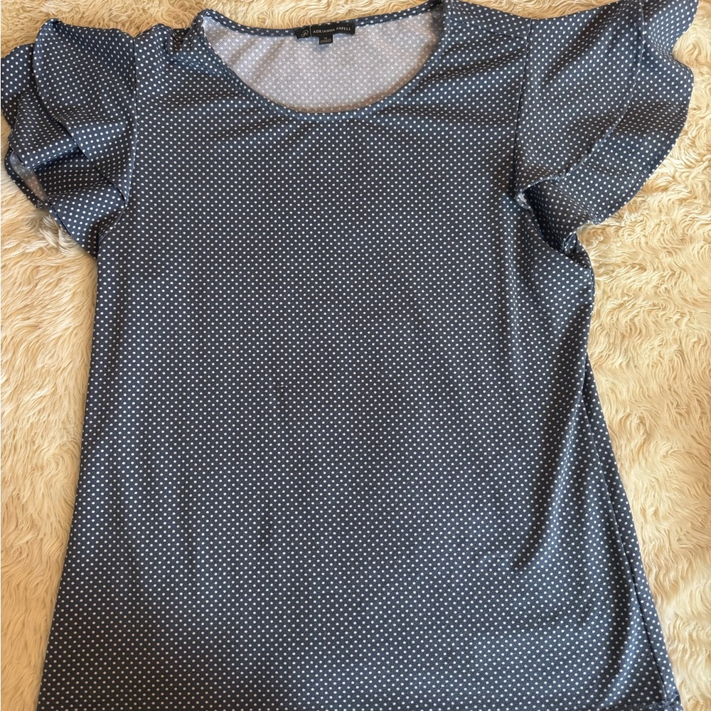 Adrianna Papell Navy Polka Dot Blouse